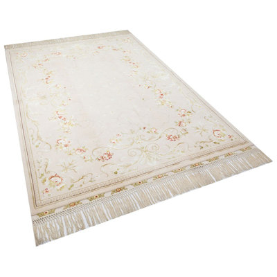 Tapis oriental ivoire en laine indien noué à la main