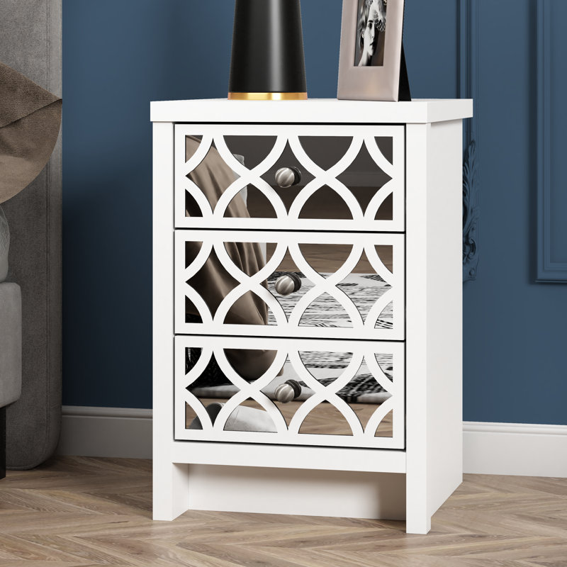 IRIS Vibe 3 Drawer Bedside Table With Full Mirror, White