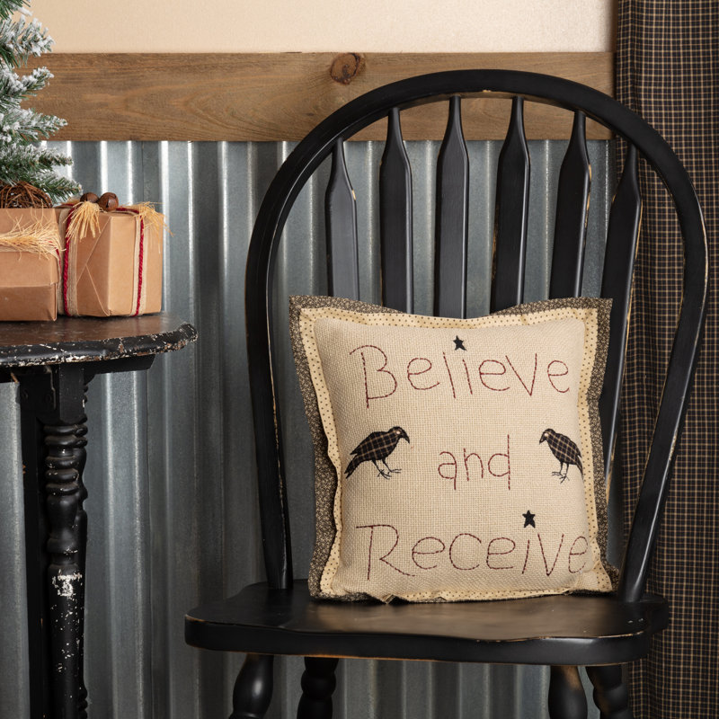 Kettle Grove Embroidered Cotton Reversible Throw Pillow, 12"W x 12"L