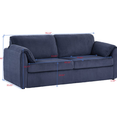 Lit confortable de 79,13 po, canapé de futon, velours côtelé bleu, structure en métal, capacité de 450 lb, futon de salon à dossier rembourré de 79,13 po, lit, mousse haute, assemblage facile