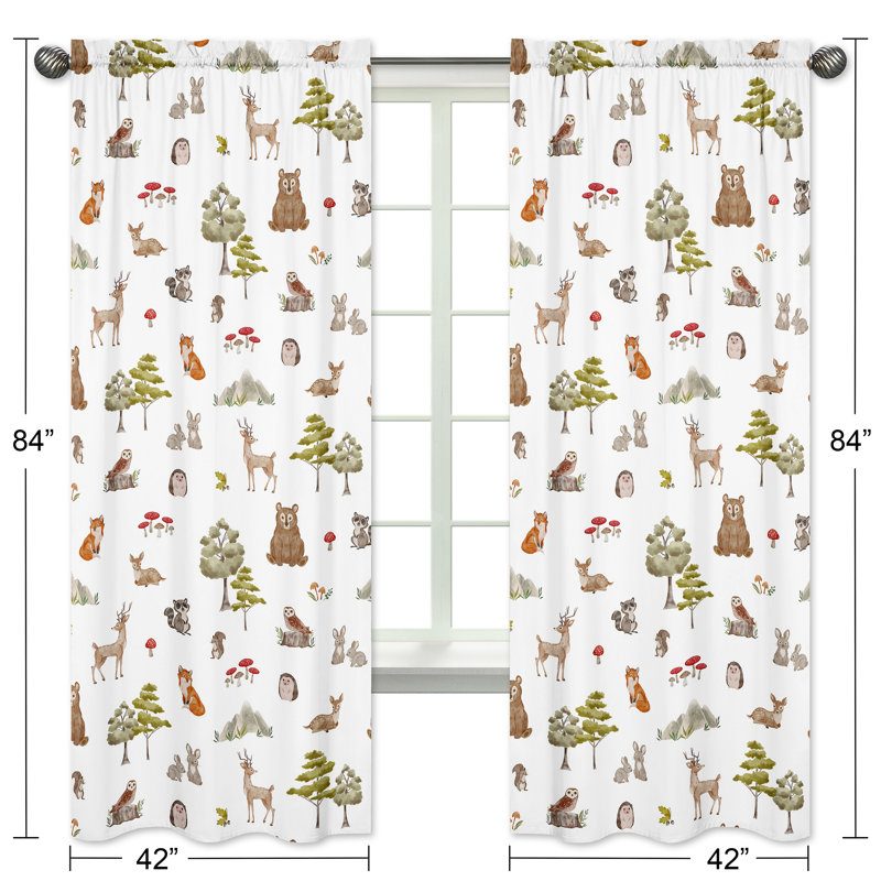 Watercolor Woodland Forest Animals Brushed Microfiber Semi-Sheer Curtain Panels Drapes (Set of 2)