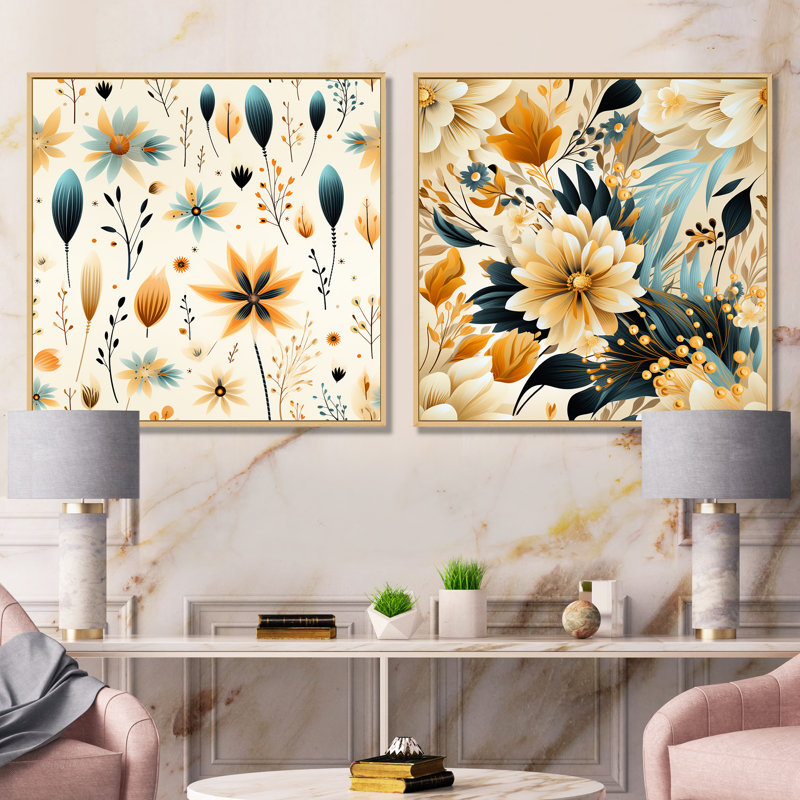 «Earthy Elegance», ensemble de 2 reproductions d'art sur toile florales, H 36 po x l 73 po x P 1,5 po, Encadrement brun