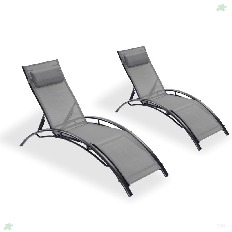 Ensemble de 2 chaises longues d'extérieur inclinables, Gris