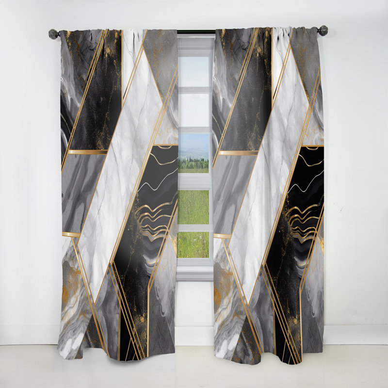 Marble Granite Agate With Touches Of Gold IV - Geometric Room Darkening Abstract Curtain - 1 Panel, 52" W x 108" L