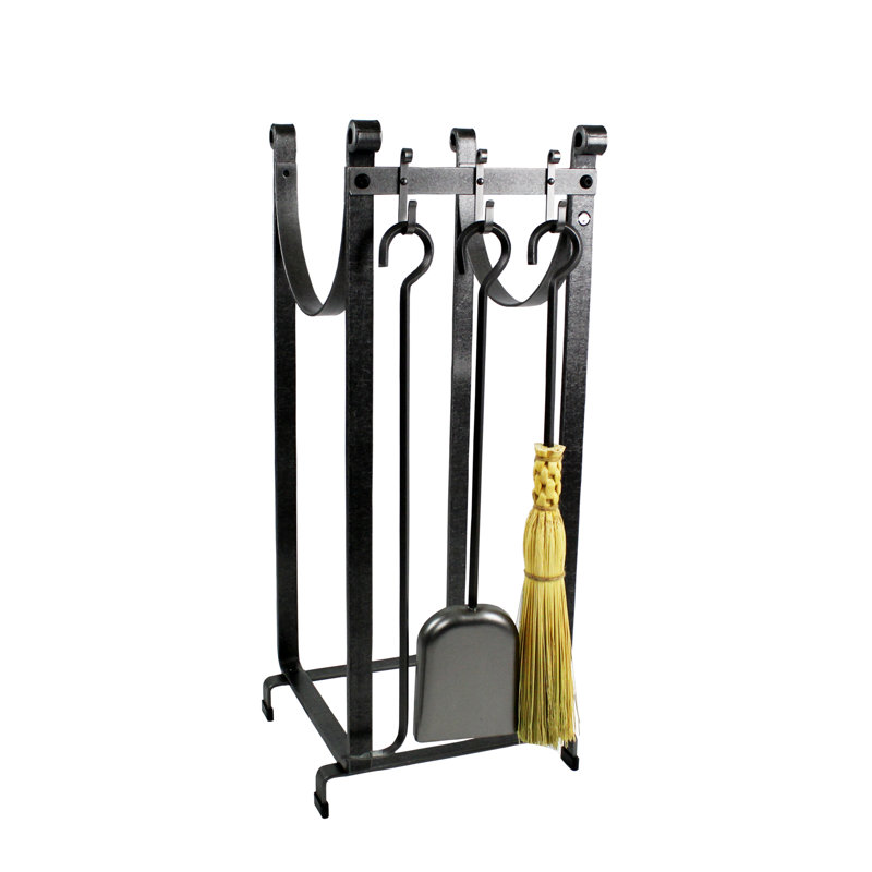 Support à bûches de foyer à la main avec base, bar et 3 outils