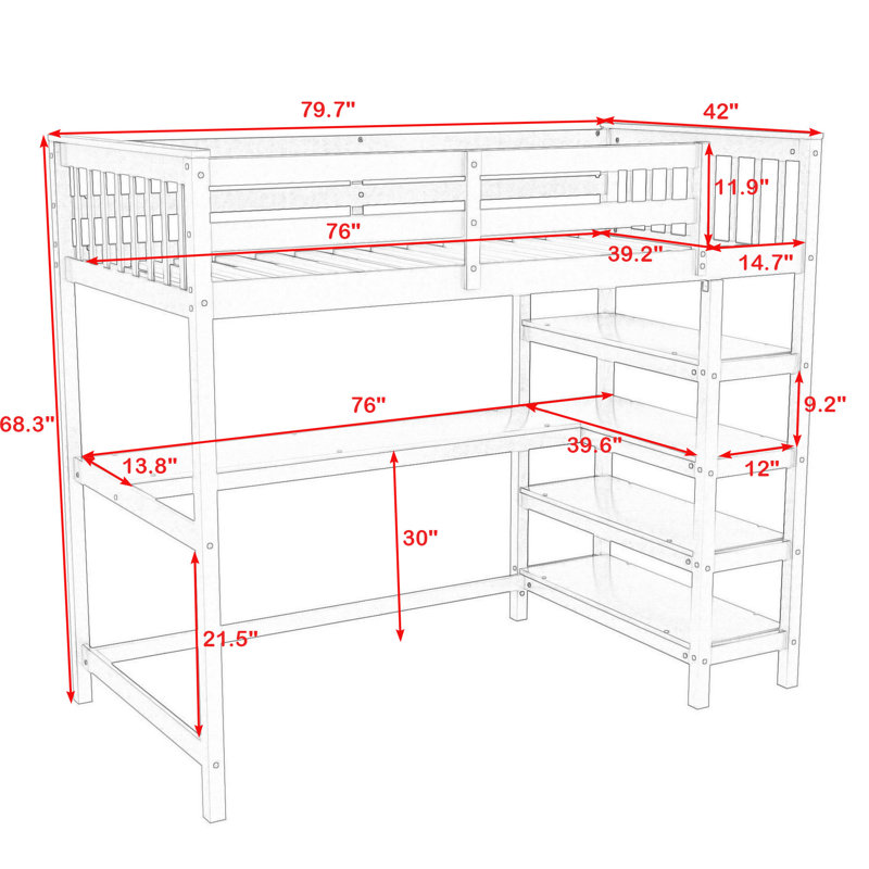 Lit mezzanine avec bureau intégré Heri par Harriet Bee, Simple, Espresso