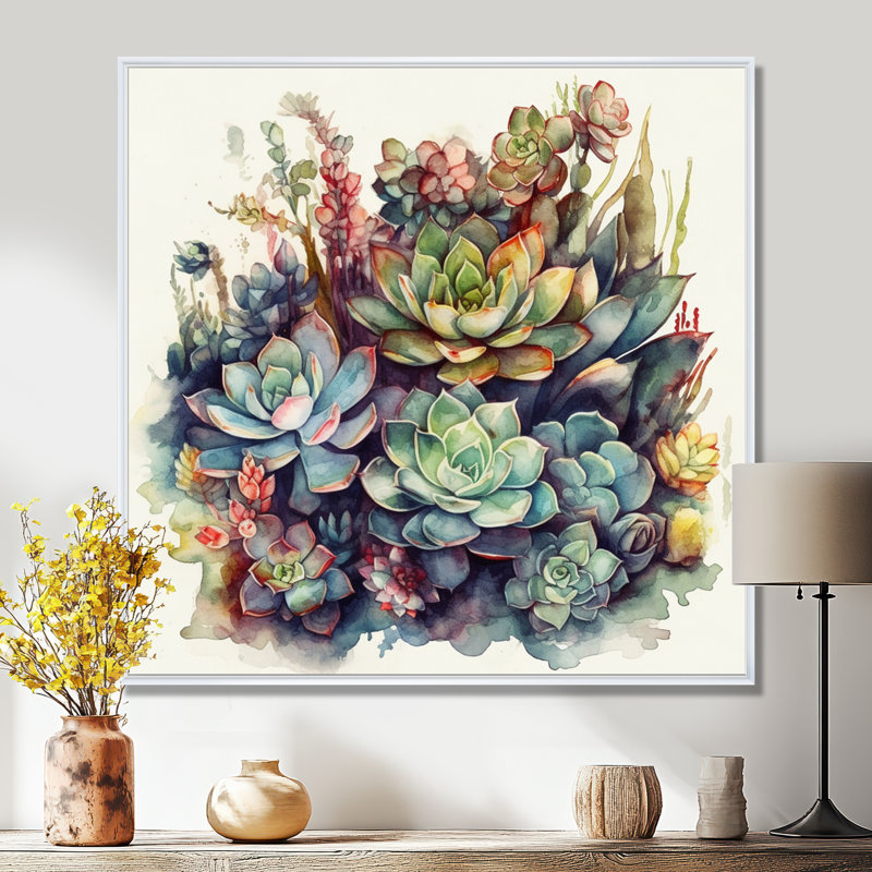 «Ryon Green Red Cactus Scenery III», reproduction sur toile, H 24 po x l 24 po, Cadre flottant blanc