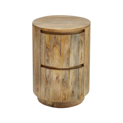 Elegant Brown 18" Round 24" High Nightstand with Two Built-In Drawers