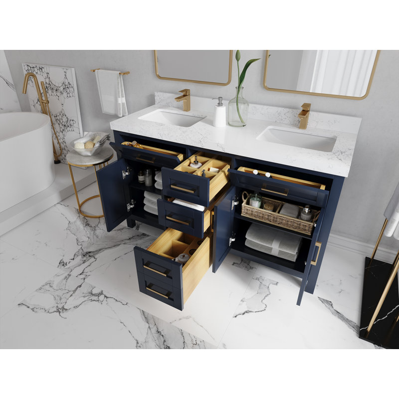Ensemble de meuble-lavabo double 60 po Cambridge, Calacatta Laza