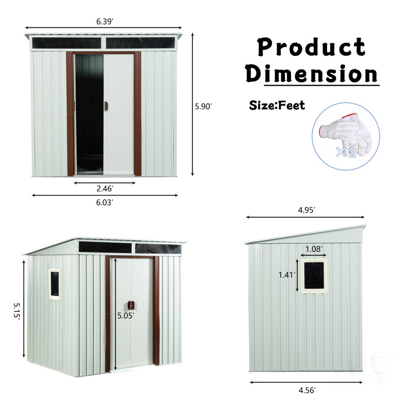 Remise de rangement extérieure en métal 6 pi x 5 pi avec fenêtre et fondation en métal