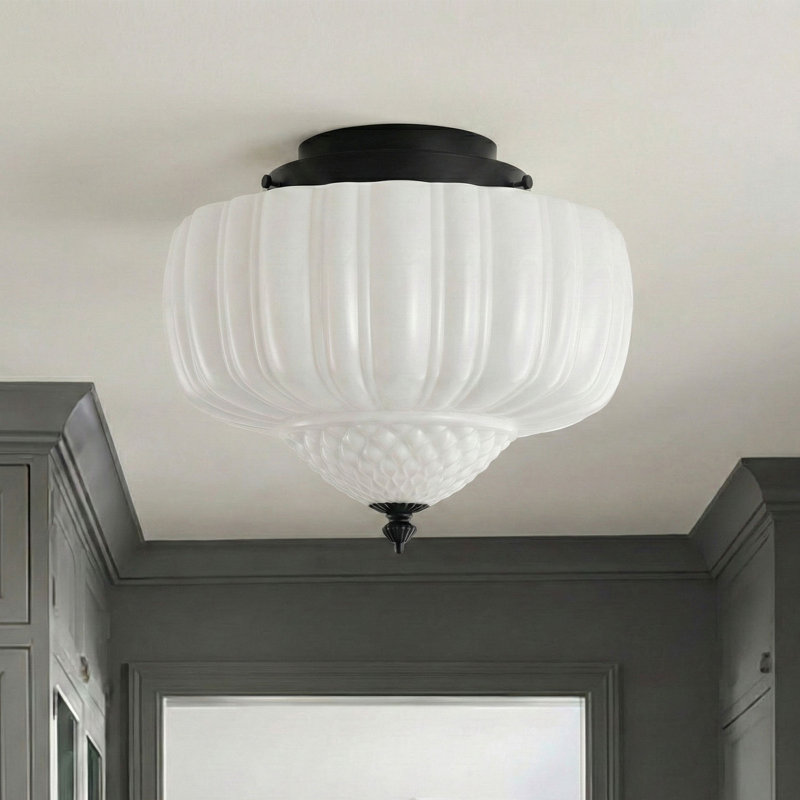 Modern 3-Light Flush Mount Ceiling Light, Matte Black Finish with Ribbed Glass Shade, Dimmable, 13.78" Wide