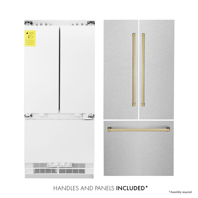 ZLINE 36" 19.6 cu. ft. Built-In 3-Door French Door Refrigerator with Internal Water and Ice Dispenser, Gold
