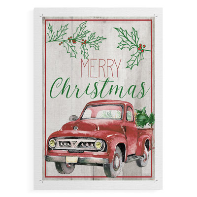 Merry Christmas - camion rouge - impression sur toile seulement - non encadrée