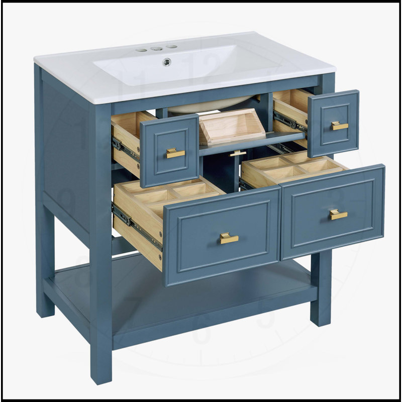 Meuble-lavabo 30 po avec lavabo en céramique, Bleu