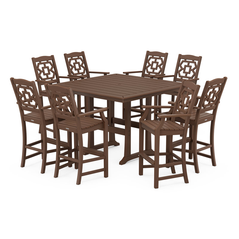 Ensemble repas pour 8 personnes avec table carrée Chinoiserie, Acajou