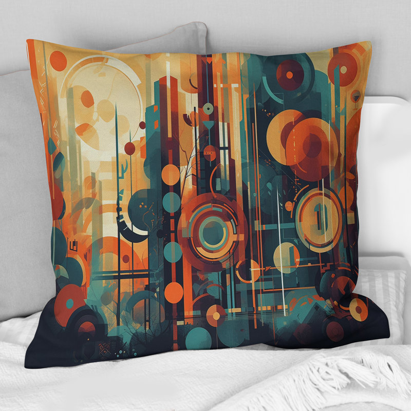 Coussin décoratif orange et bleu à motif abstrait nostalgie II