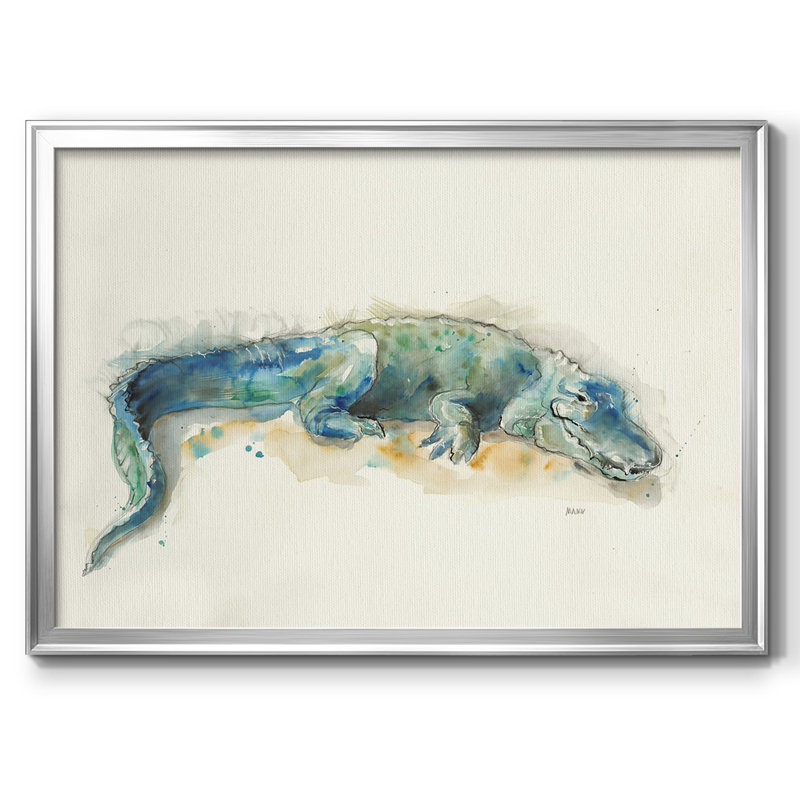 " Alligator ", 30" H x 44" W x 1.5" D, Silver Floater Framed Canvas