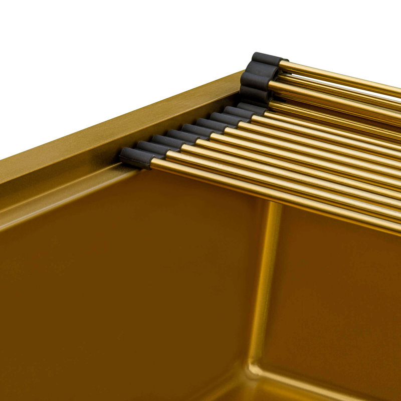 Workstation 33" L x 19" W Undermount Kitchen Sink with Sink Grid, Matte Gold, 30" L x 19" W