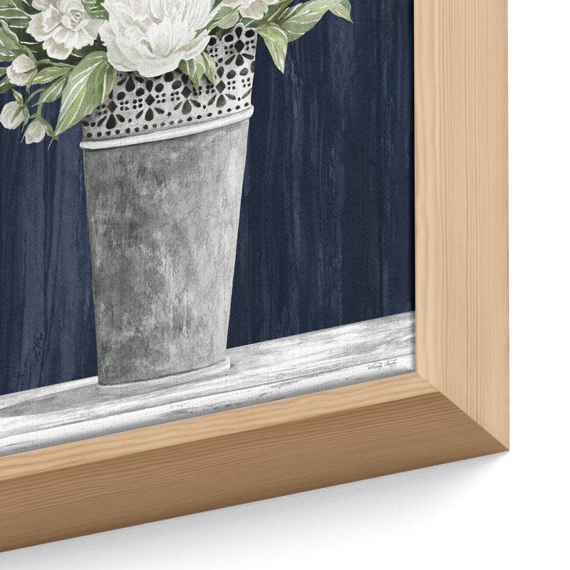 «Punched Tin White Floral» par Cindy Jacobs, reproduction d'art sur toile blanche et bleue, H 18 po x l 14 po x P 2 po