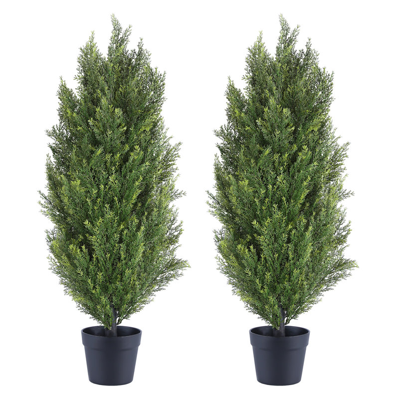 Shirlene Faux Cedar Tree Topiary in Pot, 36" H x 13.7" W x 13.7" D