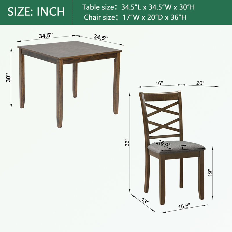 Ensemble de table de salle à manger 5 pièces avec cadre en bois et quatre tabourets