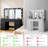 47" Large Black Fluted Vanity Desk With Mirror & Adjustable Led Lights-1956595809