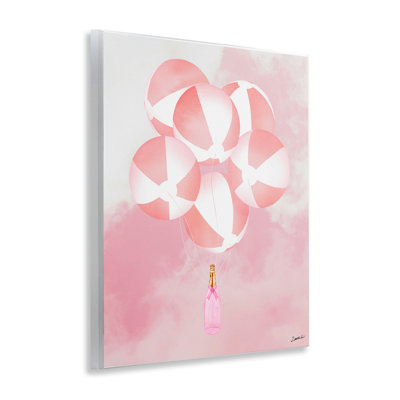 "Beach ball ballons & champagne", art mural sur bois par Ziwei Li