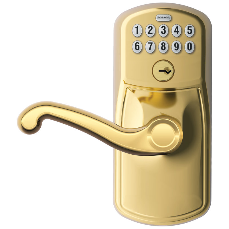 Flair Keypad Lever with Plymouth Trim, Polished Brass