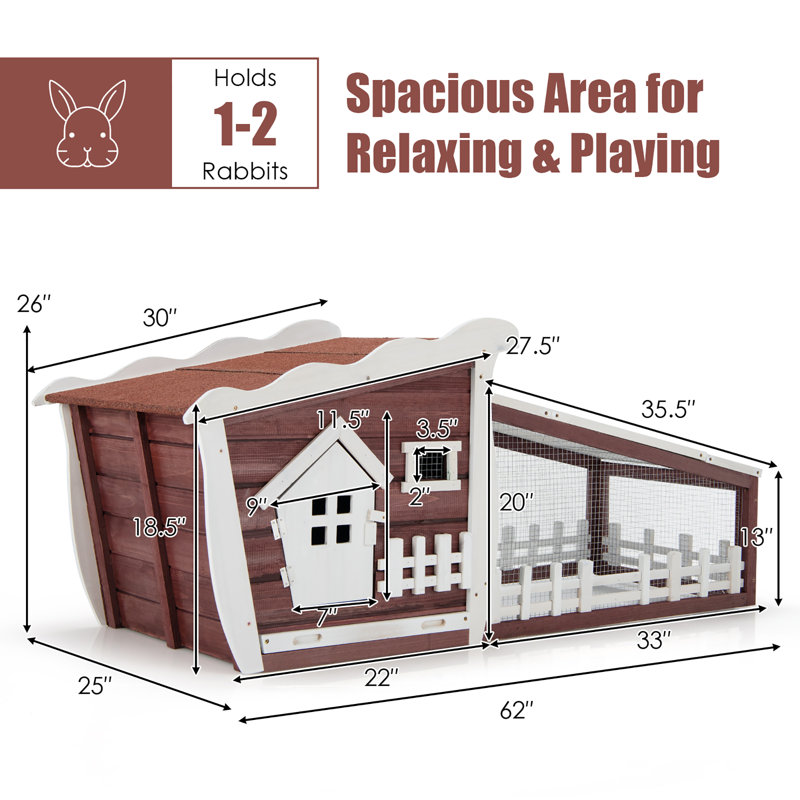Red and White Wooden Rabbit Hutch with Pull Out Tray