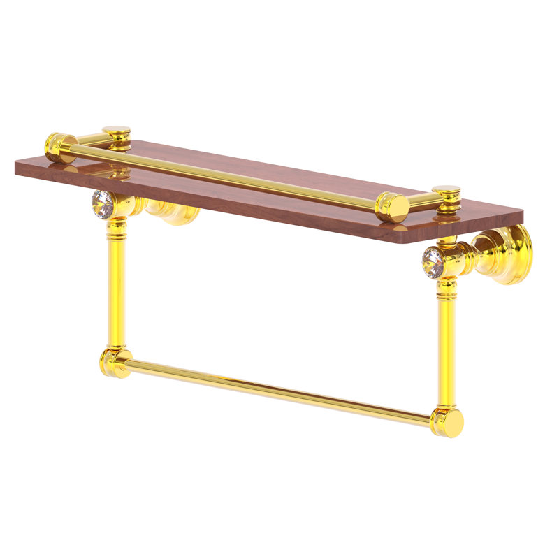 Tablette en bois massif avec barre à serviettes Freyja Ironwood, H 5,54 po x l 16 po x P 7,4 po, Laiton poli