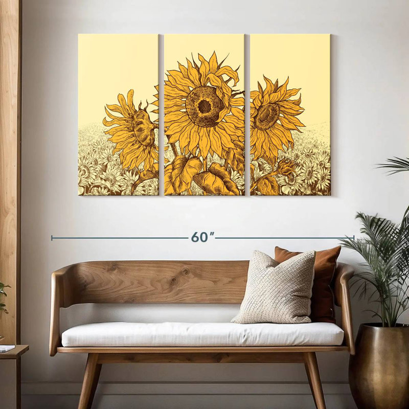 Champ de tournesols rétro Alvord, H 32 po x l 50 po