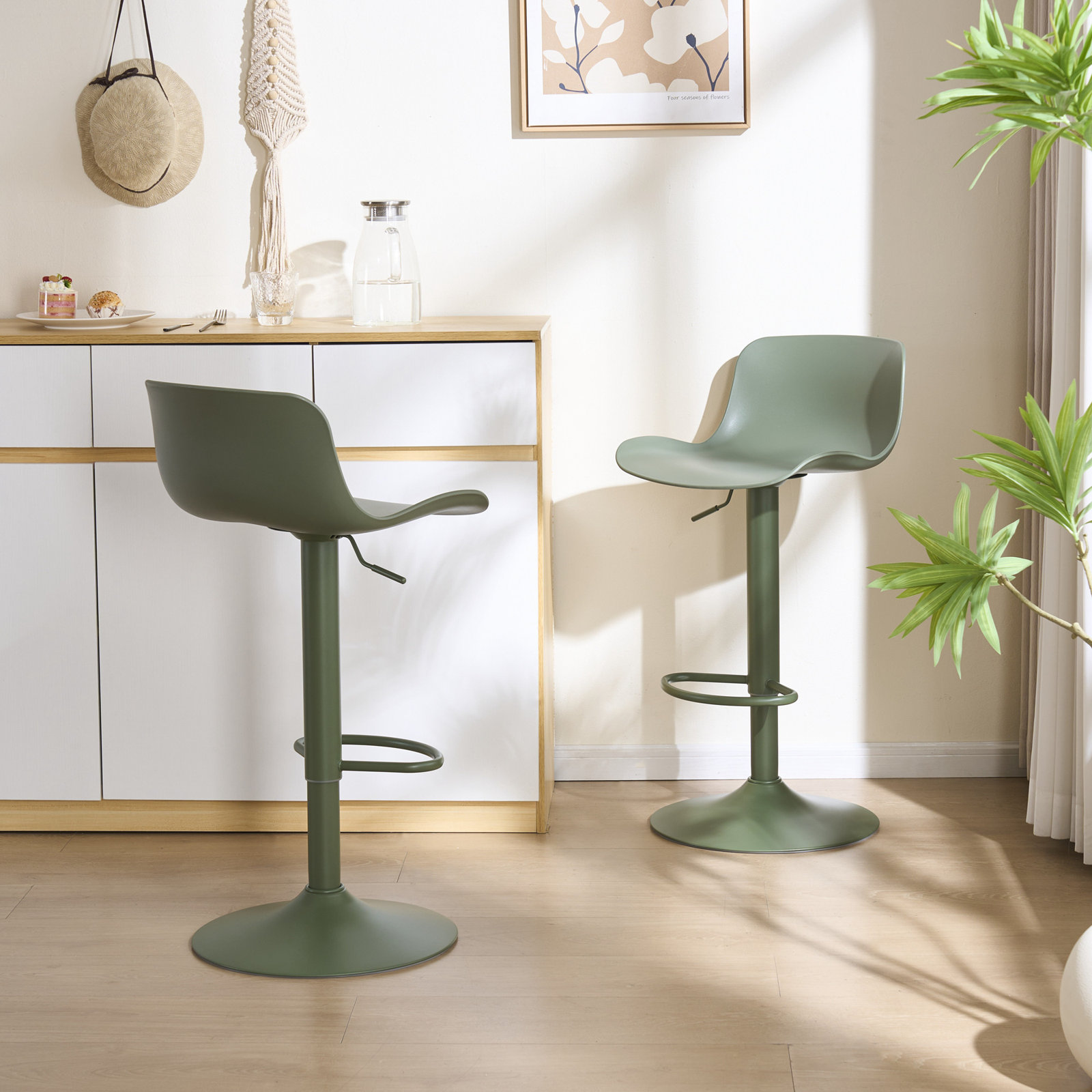 Meli Swivel Bar Stool, Green