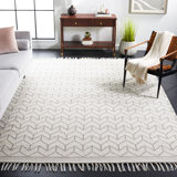 Aloin Hand Loomed Nz Wool/Cotton Geometric Rug in Ivory