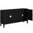 Black Sideboard Storage With 4 Doors. Solid Wood & Material. Adjustable Shelves. Charming Gold Handles. Ample Capacity 4-Door For Dining Room. Black. . Shelf. Stylish Area