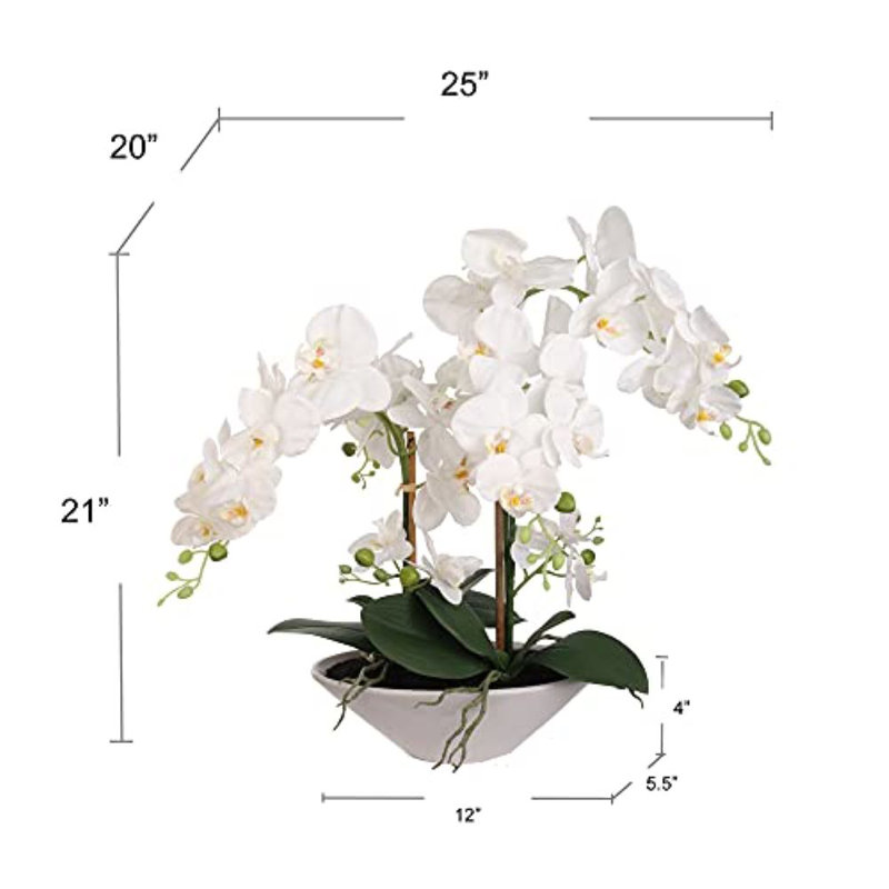 Élégant arrangement de pivoines blanches - 7 frondes, vase en verre transparent, fausses fleurs