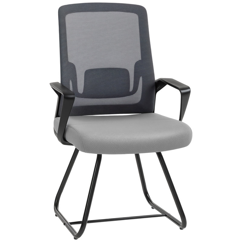 HOMCOM Desk Chair No Wheels Mesh Back Lumbar Support Armrests, Charcoal Grey