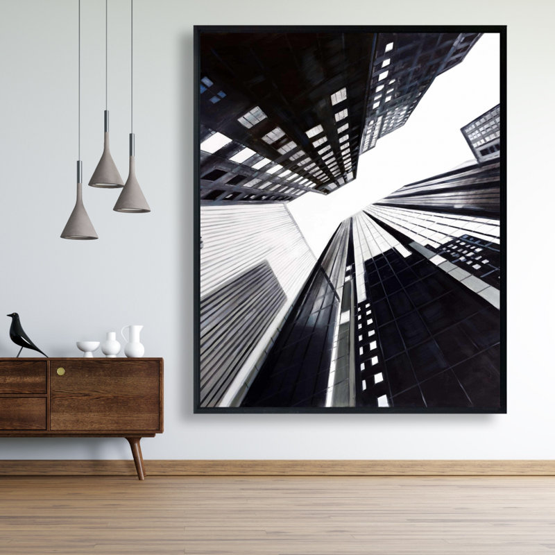 Low-angle City View Canvas Art | Contemporary Gray Frame