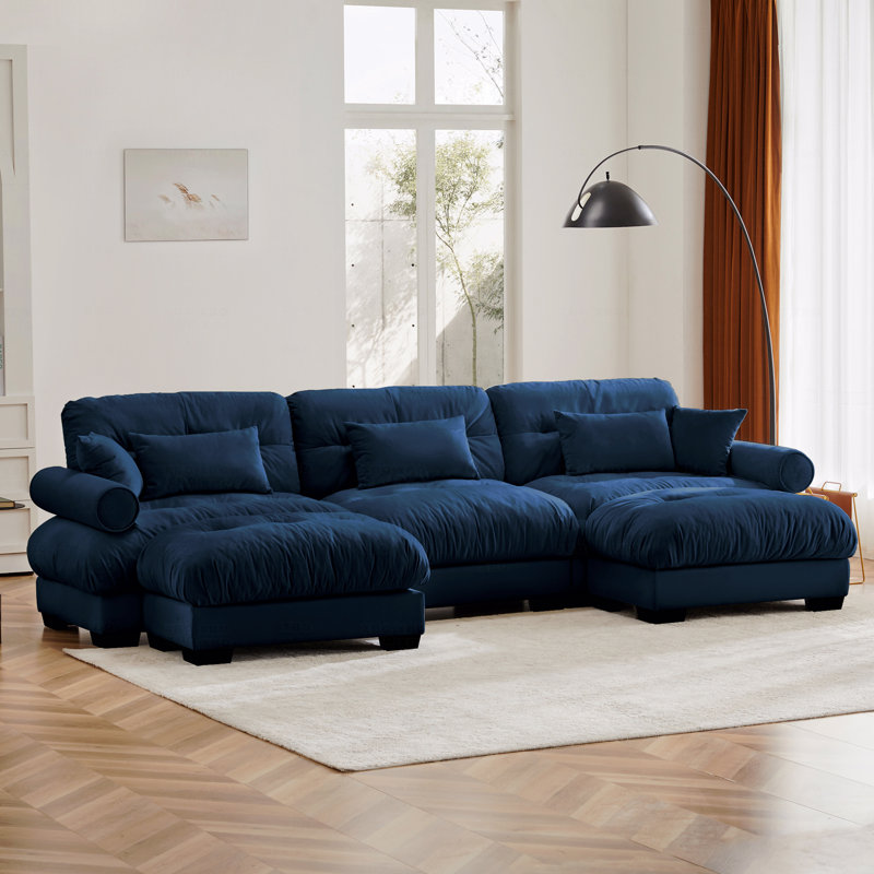 Canapé modulaire en U avec canapé-lit modulaire à deux places avec repose-pieds, canapé d'angle moderne à 3 places avec coussins de taille, coussins décoratifs et accoudoirs en forme de L, canapé convertible en forme de L