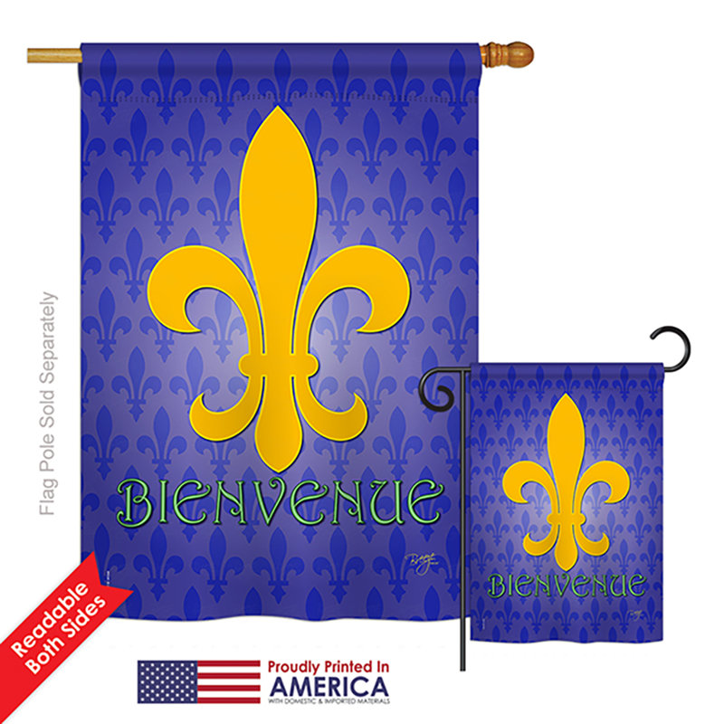 Ensemble de 2 drapeaux en polyester 2 pièces bienvenue interets fleur de lys impressions 2-côtés