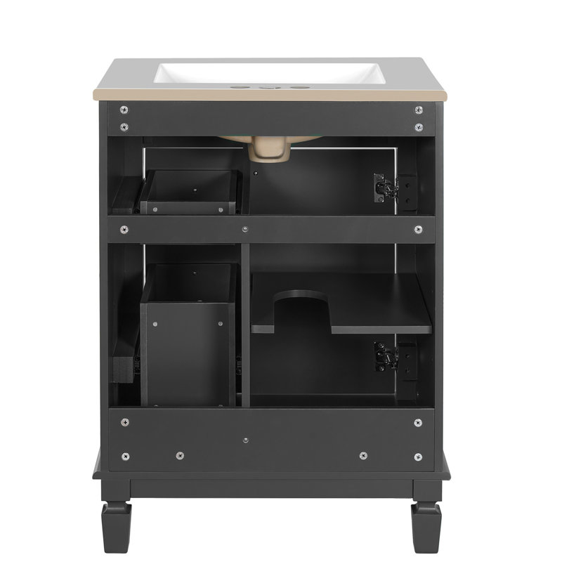 Meuble-lavabo élégant 24 po avec comptoir en céramique, Gris