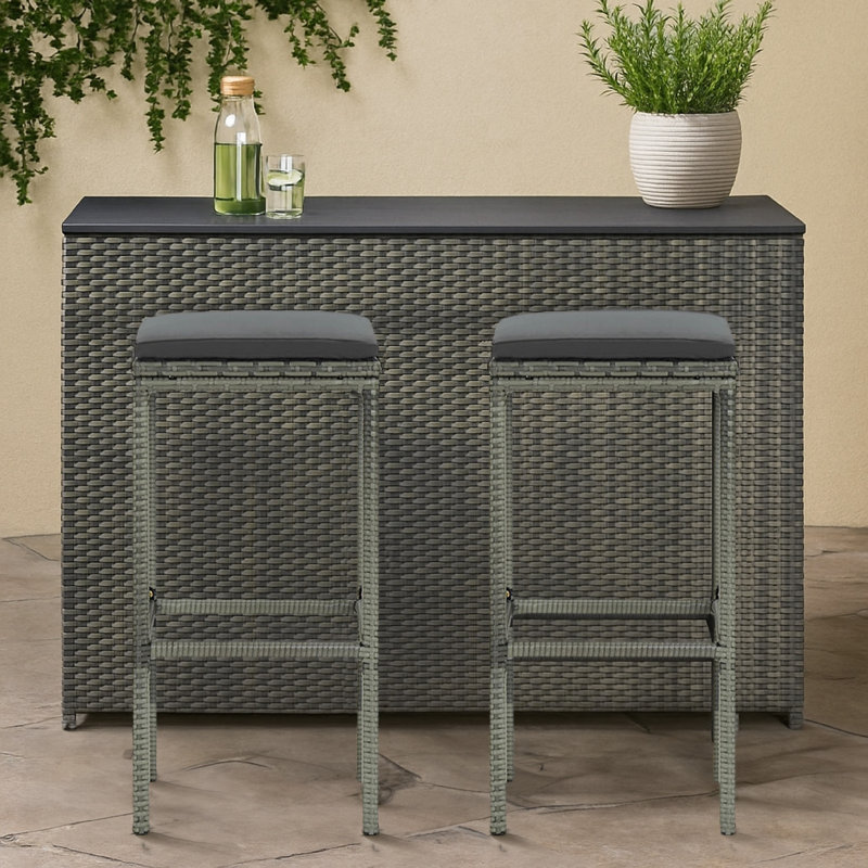 Vian Outdoor Barstool, Poly Rattan, Polyester, Grey, Grey, 2