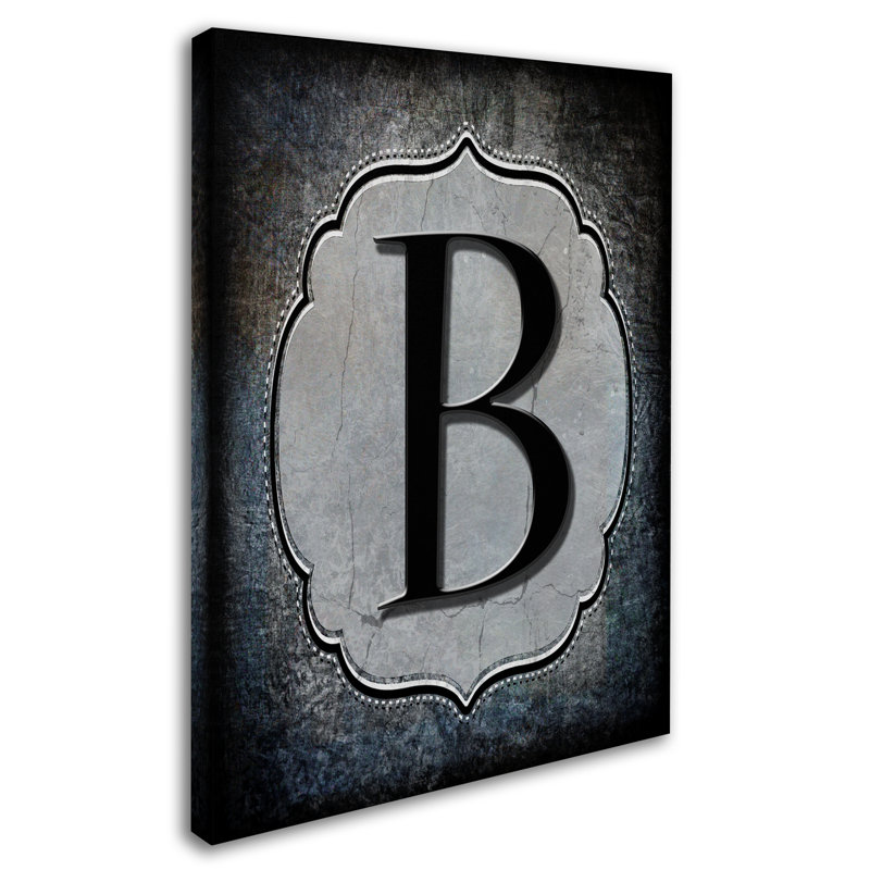 « letter b », art textuel sur toile tendue, H 19 po x l 14 po x P 2 po