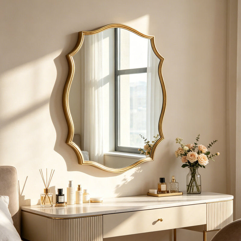 Euri Gold Metal Framed Wall Mirror  Flat Accent Mirror 64x88CM
