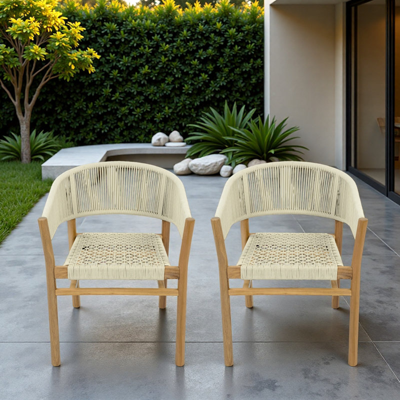 Ensemble de 2 chaises d'appoint pour l'extérieur avec motif tissé à la corde, dossier incurvé et accoudoirs enveloppants