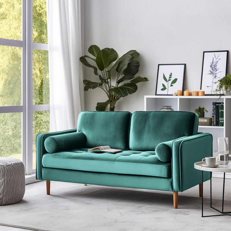Banuelos 58'' Velvet Square Arm Loveseat, Teal