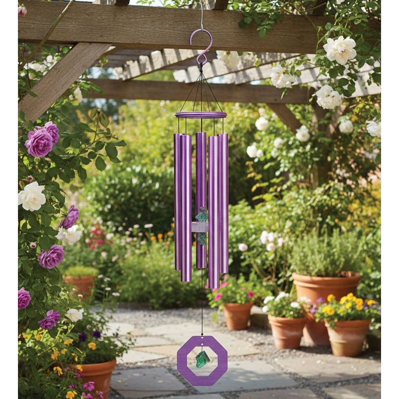 Carillon extérieur 22 "en métal et cristal Zen avec décorations mauves et crochet - Rose, Rose