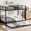 Lit superposé double au-dessus d'un lit gigogne double en métal noir avec conception anti-bruit, structure stable de taille sous rangement, revêtement, garde-corps