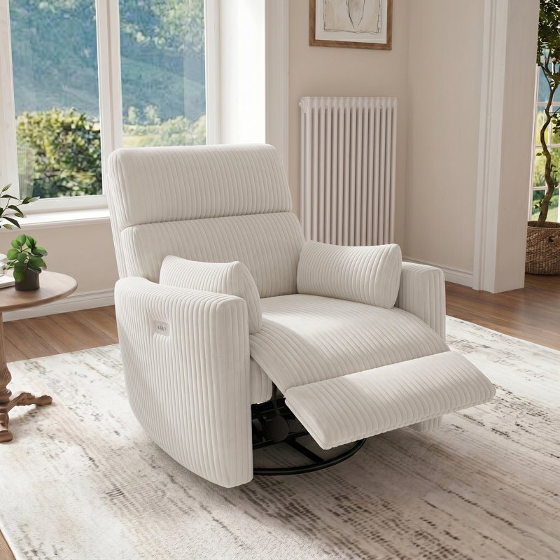 Fauteuil inclinable électrique en velours côtelé de 36,6 po de largeur avec port USB, Beige