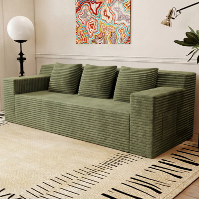 Boneless 71" Love Seat Couches, Corduroy Boneless Loveseat with Deep Seats, 2 Seat Couch Apartment Size Couch with 3 Pillows&Side Pockets for Bedroom, Office, No Assembly Required