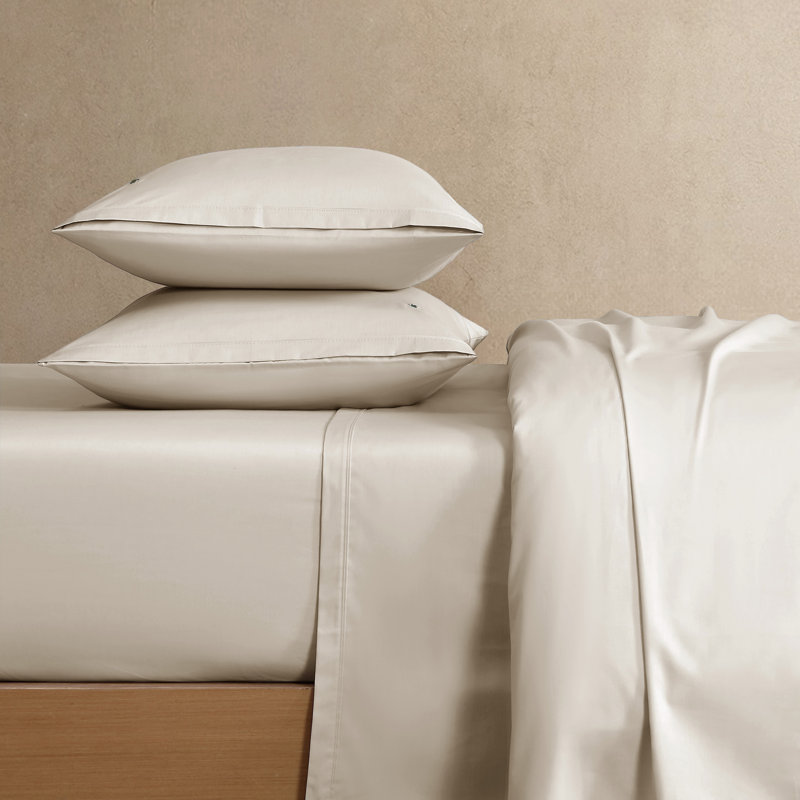 Lacoste Cotton Percale Sheet Set, Crisp Feel & Breathable Bedding, Deep Pocket Fitted Sheet, Pumice Stone, Queen